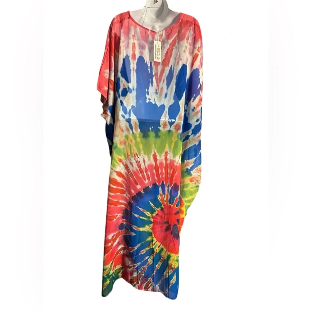 NWT. Tye-Dye Sheer FreeSize Lounging Dress. 88764.  LG/GY/GY01 - Picture 2 of 2